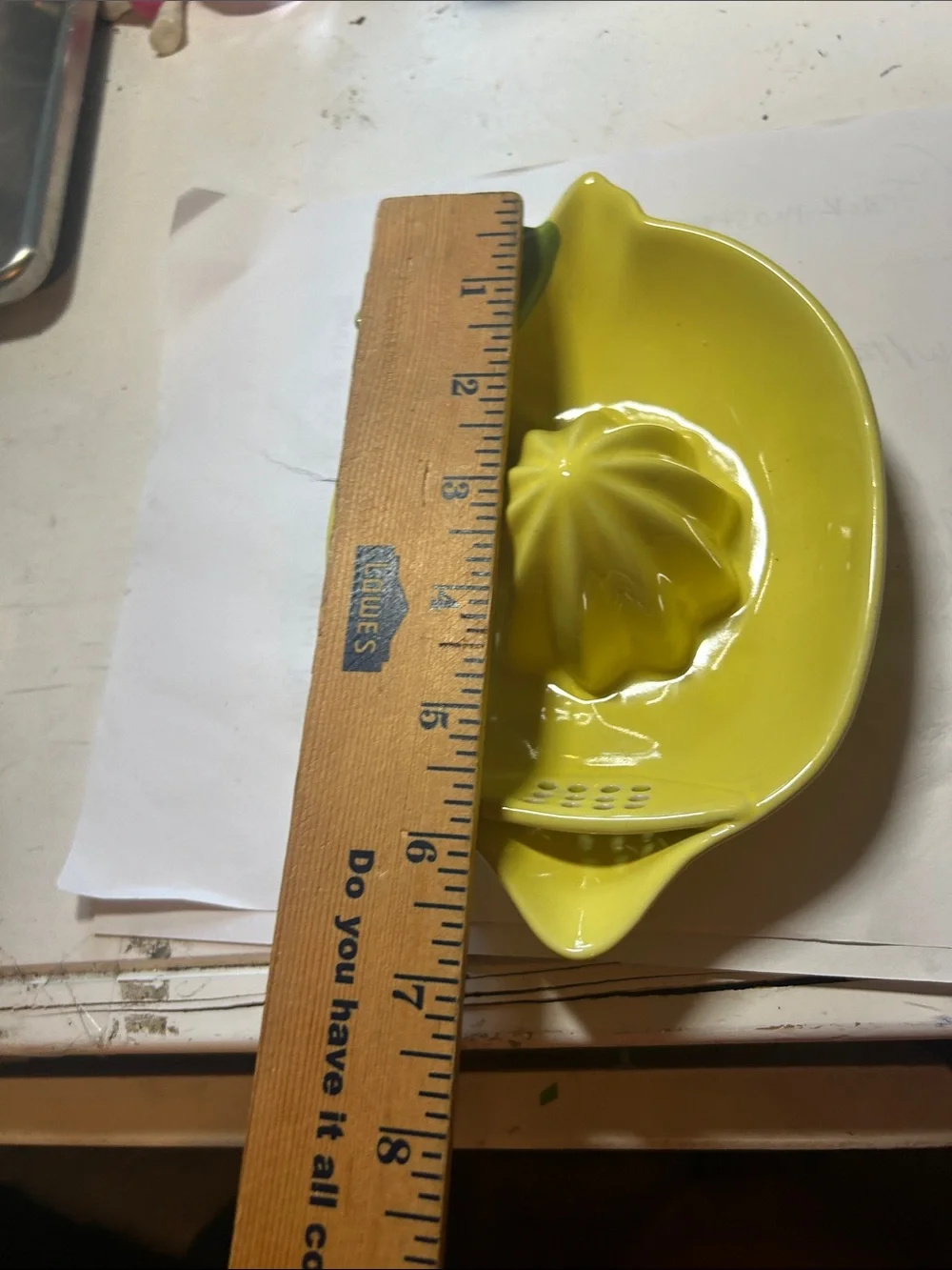 Lemon Shaped Juicer Reamer Ceramic Pour Spout TAG Yellow